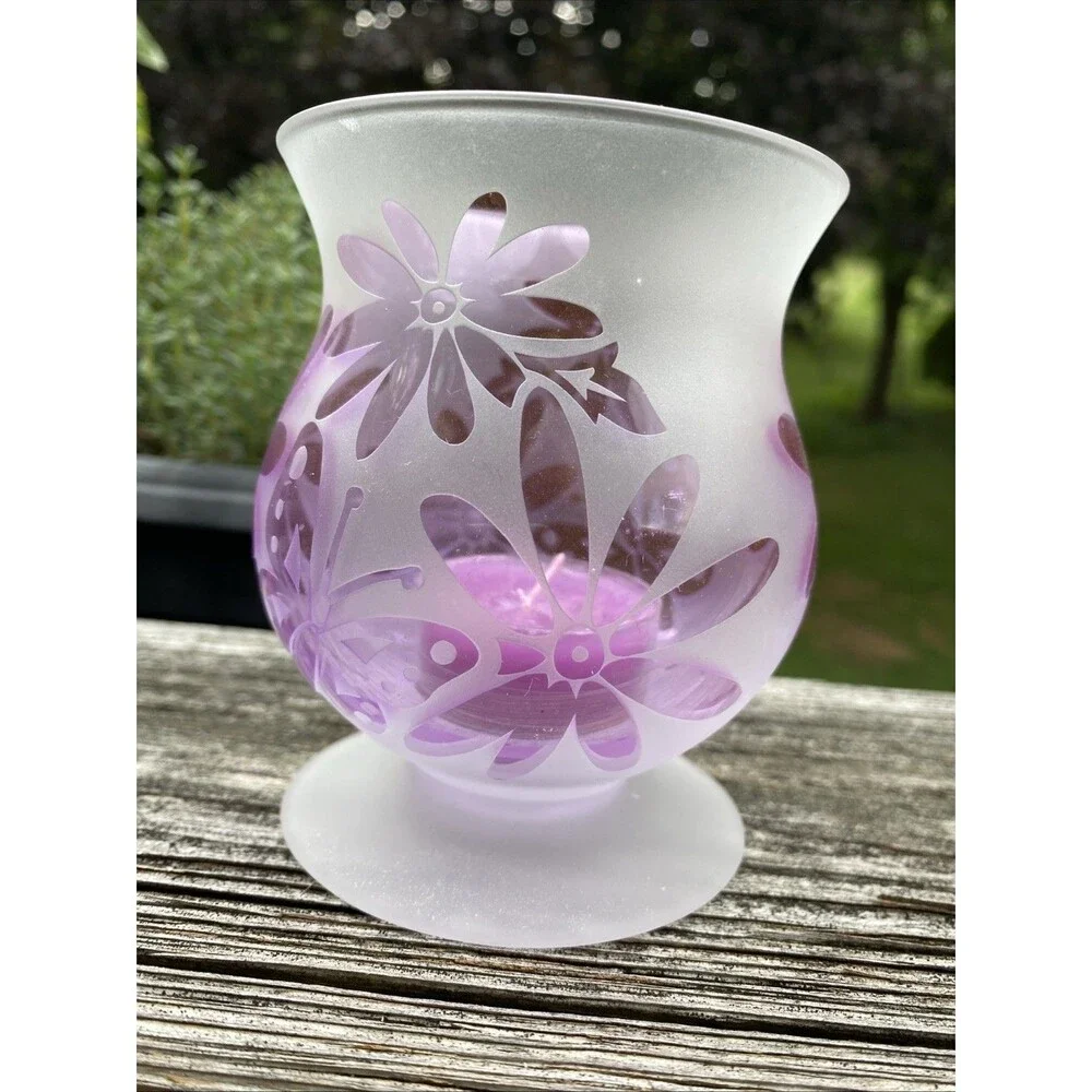 Lenox Etched Frosted Footed Glass Candle Holder  4 inches Height w/votive Candle
